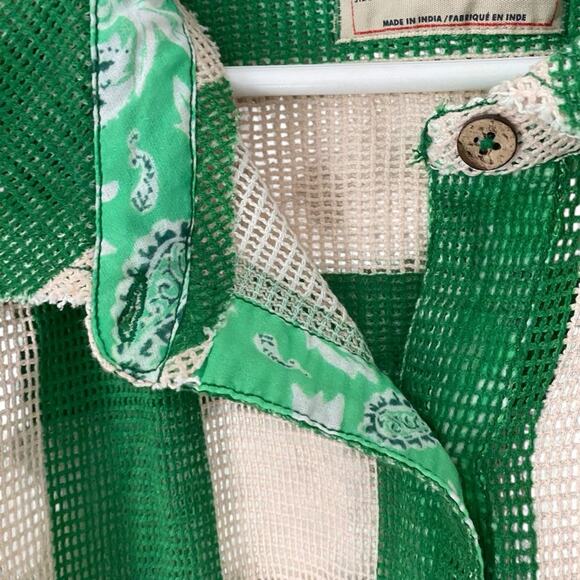 We The Free People Del Mar Cabana Shirt Green Tan Stripe NWOTs size large - Picture 7 of 13